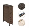 Brown Narrow Dresser Vertical Storage Unit +4 Fabric Drawers Slim Storage Tower