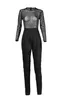 Mode-Women Sequins Jumpers för nattklubb EUR Mode Hög midja Mesh Se genom Skinny Tracksuit Lady Bodycon Tracksuit