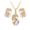 Gold Plated Necklace Earrings Jewelry Set Fashion Dolphin Pendant Charms Cubic Zircon Zirconia Diamond Stud Earring Set for Women Girls Lady