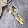 gratis frakt guld bestick sked gaffel kniv te sked matt guld rostfritt stål mat silverware dinnerware redentil