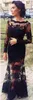 DuBai Wholesale Long Fish Cut Women Evening Dress Black High Quality Sexy Mermaid Lace Long Sleeve French Evening Dress