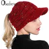 Moda-damska i zimowa pomysł przędza z dzianiny ponytail kapelusz ciepły damski Lougong Mao Dzianiny Kapelusz Ponytail