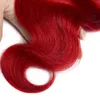 Perulu İnsan Saç 3 Demetleri Ile 13x4 Dantel Frontal Vücut Dalga 1B / Kırmızı Bakire Saç Uzantıları 1B Kırmızı Ombre Saç Atkılar Fronts