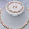 biżuteria DARMOWA WYSYŁKA 8MM różowy naszyjnik z pereł hodowlanych słodkowodnych bransoletka zestaw kolczyków