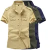 Men's Casual Shirts Shirt Army Style Mens Tactical Short Sleeve Collar American Uniform Clothing Green Male1