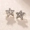 Аутентичные серьги-гвоздики из серебра 925 пробы с морской звездой для Pandora CZ Diamond Wedding Jewelry Earring with Gift box Set