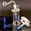 Led glass Bongs Unique Design Mini Glass Water Pipes Multicolor LED Light mini Recycler Oil Rig bong with Hose and glass oil burner pipe