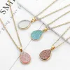 New Fashion Gold Teardrop Resin Druzy Necklace For Women Fashion Statement Stone Choker Necklace Pendant Jewelry GB1003