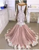 Syrena nowa różowa różowa długie rękawy sukienki wieczorne noś klejnot szyję iluzję białe koronkowe aplikacje krystaliczne formalne suknie balowe sukienki imprezowe