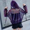 여름 레이브 축제 착용 얇은 메쉬 Womens Hoodies Beach BF 스타일 느슨한 무지개 자켓 코트 섹시한 버전 Outwear Hiphop