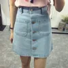 Na venda 2019 verão Das Senhoras das mulheres A-line Lápis denim min Saia cintura alta jeans harajuku bolsos Saia preto branco de alta qualidade