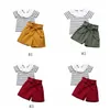 Kids Designer Roupas Bebê Meninas Lotus Folha Collar Conjuntos De Verão Striped Top Ruffle Shorts Terns Infantil Manga Curta T Camiseta BYP733