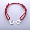 Smycken 925 Sterling Silver Red Rope Handcuff Armband för Kvinnor Silver Charm Bröllop Armband Justerbar Link Armband