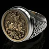 Bague souveraine Vintage pour hommes et femmes, Portrait de St George, en or, Dragon de cavalerie romaine, style Boho, mythologie nordique, Viking, bijoux 243T