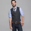 Cheap Gray Men Vests 2019 Groomsman Vest Wool Custom Formal Wedding Waistcoat Country Groom Vests