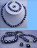 Smycken Hot Sälj Ny - 00525 9-10 mm Svart Tahitian South Sea Pearl Necklace / Armband / Örhängen Set 18 "7.5" Welry