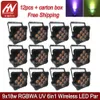 12PCS LED-lampor 9x18W RGBWA UV 6In1 DMX Trådlöst batteridriven par Flat Wedding Uplight Wash DJ Uplighting