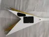 Rare Double V Kiss Vinnie Vincent Pearl White / Gold Flying V Guitarra eléctrica Floyd Rose Tremolo Tailpiece, Tuerca de bloqueo, Herrajes dorados