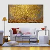 Hand-painted Knife Golden Tree Streetscape Oil Painting On Canvas AbstractScenery Pictures Wall Art Street Landscape Paintings T200118