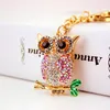 Animal Owl Key Chain Pendant Colorful Ab Rhinestone Gold Tone Metal Lobster Clasp Key Ring Car Accessories Key Holder 3pcs