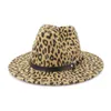 2019 Nowy druk unisex Leopard szerokie wełna poczuła fedora kapelusze mężczyźni kobiety Trilby Vintage Chapau Fashion Warm Sun Panama Cap95206978853083