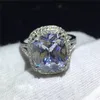 Anello promessa di lusso Anello a fascia da fidanzamento in argento sterling 925 con diamante da 8 ct con taglio a cuscino grande per gioielli da dito da donna