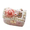 Kids Korean Bags 2020 Newest Spring Autumn Girls Mini Princess Purses Lovely Chain Shoulder Bags Pearl Flowers Woolen Handbags Tote Gifts