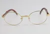 Gros rond Vintage lunettes de luxe lunettes optiques en bois hommes 18K lunettes en métal or taille 55-22-135mm Designer hommes femmes