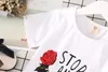 2018 Roupa infantil de Verão Carta Rose bordado T-shirt de manga curta Set Meninas + Denim Skirt Two-Piece Set