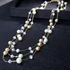 Großhandel – Designer-Luxus-Klassiker-Stil, schöne glitzernde Kristall-elegante Perle, mehrlagige lange Pullover-Statement-Halskette für Damen