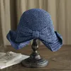 Estate Delle Ragazze Delle Donne Cappello di Paglia Della Signora 8 Colori Semplice Fiocco Cappello da Pescatore Viaggio Uncinetto Parasole Cap Erba Treccia Cappelli da Spiaggia M1396