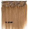 16 polegadas de 24 polegadas Blond preto marrom clipe reto e sedoso em extensões de cabelo humano 70g 100g Cabelo indiano brasileiro para cabeça cheia 7600767