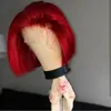 Korte bob rood rechte kant voorkant menselijk haarpruik vooraf geplukte haarlijn Peruaanse Remy Bourgondische pruik met babyhaar4763078