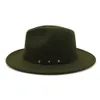 Kunstmatige wolvilt trilby mannen fedora hoeden met klinknagel lederen band platte rand jazz trilby cap Panama stijl jurken hoed
