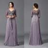 Plus Size Lace Mother of the Bride Dresses Lace Applique 3/4 Long Sleeve Chiffon Wedding Guest Dress Party Wear