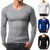 Dzianiny Tshirt Mężczyźni Slim Fit Sweter Casual Tee Koszulka Pullover V Neck Knitting T-shirt Moda Solid Warm Top Plus Size 3XL 2018