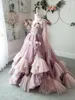 Старинные кружева Boho Flower Girl платья для свадьбы V образным вырезом 3D цветочные бисером Pageant платья тюль длина пола взъерошенные Первое причастие платье