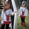 Bebek Bebek Kız Giysileri Noel Giyim Seti 2 ADET Nakış Geyik Ekose Tops Pantolon Giyim Seti Roupas Menina