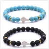 Mode 8mm noir pierre de lave turquoise perle croix bracelet huile essentielle diffuseur Bracelet pour femmes hommes bijoux