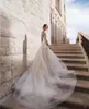 2022 Sheer Neck Long Sleeves Lace Mermaid Wedding Dresses With Detachable Skirt Tulle Applique Sweep Train Bridal Gowns robes de mariee