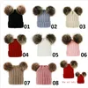 Crianças infantil de malha lã chapéus Faux Fur Ball Pom Pom Poms Crochet Caps Inverno Mamãe Quente e Bebê Parenting Beanie Cap DHL