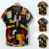 Heren Casual Shirts Mannen Kleur Block Shirt Mens Gedrukt Hawaiiaanse losse Korte Mouw Knoppen Turn Down Summer Beach # 38