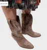 2019 Moda Kobiety Buty Blok Heel Haft Buty Kobiety Czerwone Skórzane Buty Ladies Mujer Botas Party Shoes Western Botki