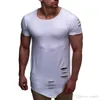 最新の男性のヒップホップの服の街路服の男性のリッピング穴のデザインTシャツハイストリート夏Oネックスリムフィットトップスティー