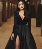 2020新しいセクシーな深いVネックベルベットのウエディングのドレス長袖ブルゴーニュハイスプリットフロアのパーティーQuinceanera Plusサイズのフォーマルイブニングドレス