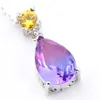 LuckyShine Water Drop Pendants Purple Watermelon Tourmaline Gemstone Silver New Women Silver 925 Necklaces Pendants With Chain 10 Pcs/Lot