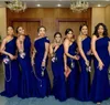 Royal Blue Mermaid Bridesmaid Dresses African Wedding One Shoulder Strap Lång Maid of Honor Gowns Bröllop Gästklänningar 2020 Anpassad