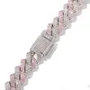 Men Hip Hop Necklace White Gold Plated White Pink CZ Praved Miami Cuban Chain Necklace for Men Nice Gift