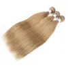 Kisshair 3 feixes de cabelo humano cor #8 cinza loira brasileiro remy dupla trama extensão do cabelo sedoso em linha reta 95 g/pc