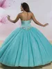 Sweetheart Neckline Glitter Ball Gown Quinceanera Dresse Rhinestones Kristaller Bodice och Sheer Bolero BeadedTulle Pink Quinceanera Klänningar